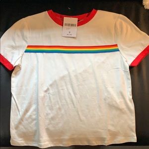 white with rainbow shirt